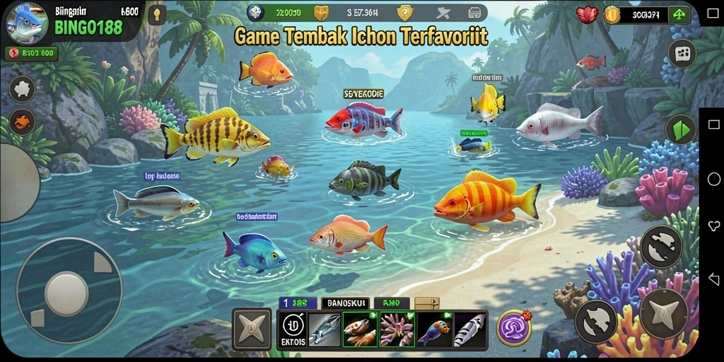 Tampilan gameplay seru dalam BINGO188 saat menembak ikan.