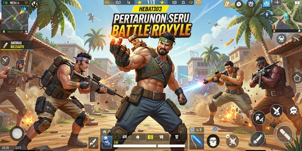 Tampilan gameplay HEBAT303 yang seru dalam pertempuran Battle Royale.