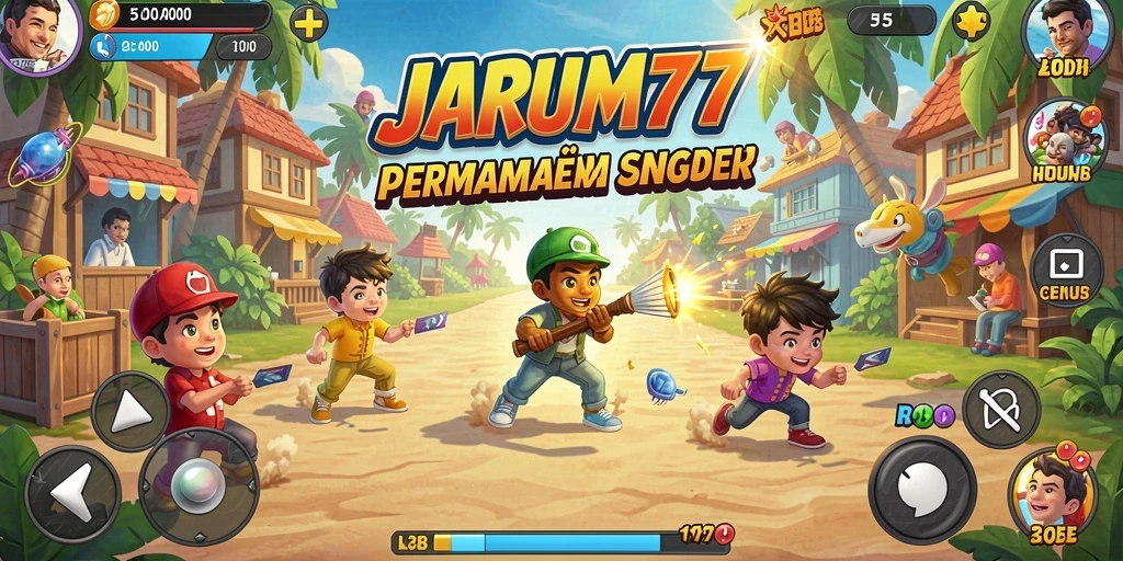 Screenshot utama JARUM77 menunjukkan pemain menguasai level dalam gameplay Arcade.