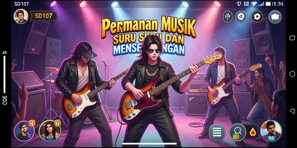 Tangkapan layar utama <strong>SD107</strong> menampilkan momen seru saat bermain musik.